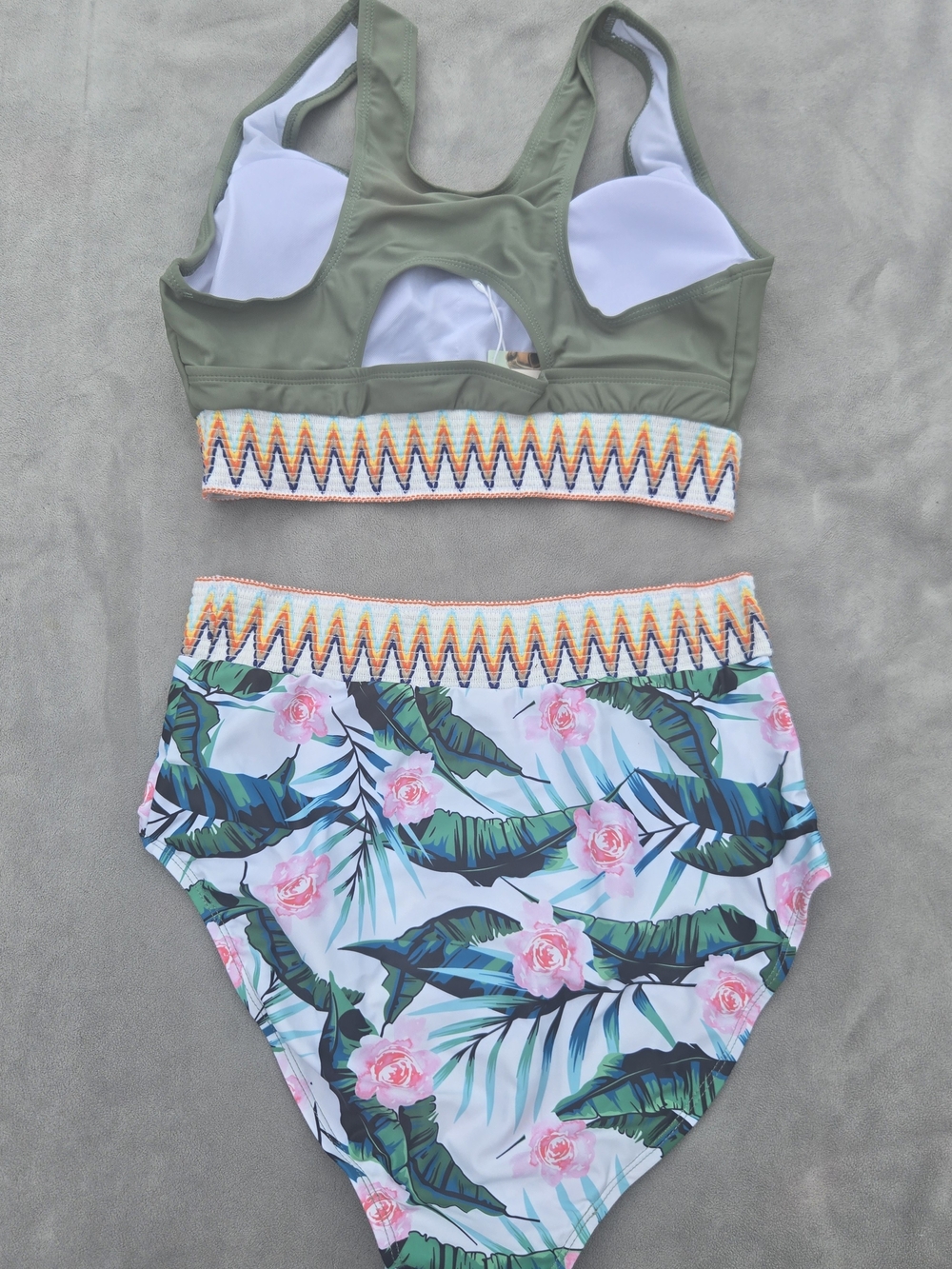 Dokotoo Olive Green High-Waist Floral Bikini Set - NEW - Picture 2 of 8